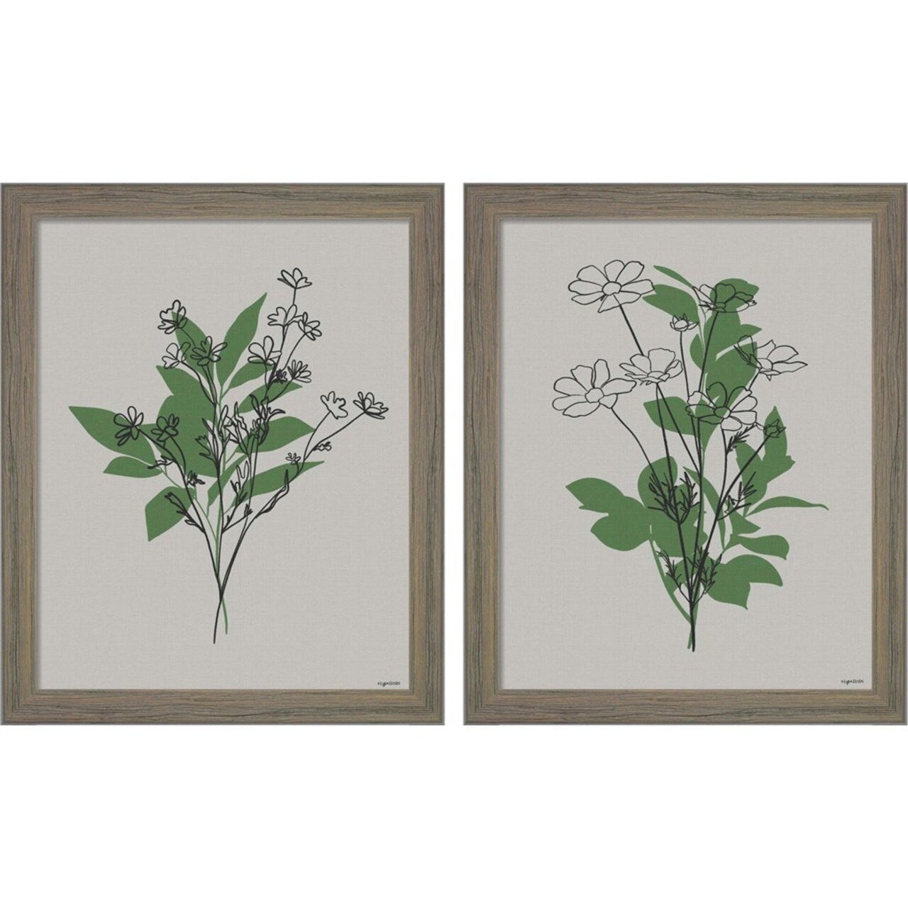 Line Botanical by Kyra Brown, 2 Piece Rustic Gray Framed Art Set